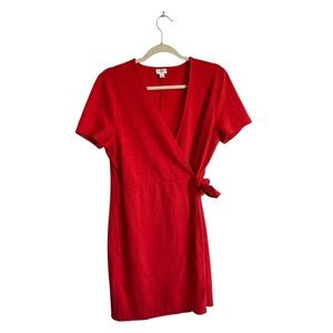 JCREW Red mini wrap tie front dress